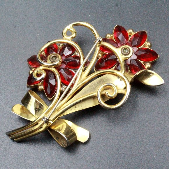 Vintage 40's Glass Flower Enamel Bouquet Designer Brooch - Picture 11 of 11